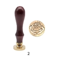 Brass wax seal stamp with ergonomic wooden handle featuring a detailed rose flower pattern - Painted Handle + Brass Head Rose 02