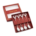 Set of 4 stainless steel silver reindeer spoons in a festive red gift box package - 304 Stainless Steel Elk Spoon 4PCS Set (Red Box) / Silver