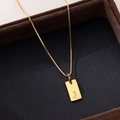 Minimalist S925 silver rectangle necklace with letter J in gold on box chain - Letter J / Gold
