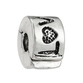 Silver cylinder charm bead with embossed heart patterns for jewelry bracelets - 043-Stopper (Silver Heart Line Relief)