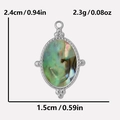 Oval silver 304 stainless steel pendant with green and purple shell and size labels - Silver Rainbow Abalone Shell Pendant (S2002-S-B)