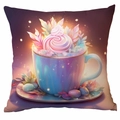 Housse de coussin de Noël avec tasse de café magique et imprimé velours rose - 45x45cm (Sans Insert) / Tasse à Café Iridescente (CDR351-22)