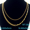 Layered gold Cuban chain necklace with length 500x5mm and 460x3mm specifications - Gold