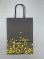 Matte black paper gift bag with golden foil heart patterns and twisted rope handles - Black / Bottom Heart / Gold
