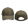 Front and back views of an olive green distressed American flag baseball cap - Dark Green