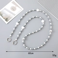 Crossbody phone chain with grey and white pearls, heart charms, and silver rings, 60cm - K3312 Heart & Star Crossbody Chain Gray White