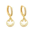 Goldene Smiley-Ohrhänger mit Zirkonia-Kristallen auf Huggie-Creolen für Damen - Einfacher Bogen Smiley Stil D / Gold