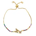 Verstelbare gouden vlinderarmband met gekleurde zirkonia en een handige schuifsluiting - Stijl D-Dubbele Vlinder Regenboog Zirkonia