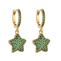 Elegant gold-plated star earrings featuring micro-paved green crystals for women - Gold Base Green Zircon 1 Pair