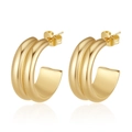 Chic 18K gold plated double-ribbed C-shaped hoop earrings with polished mirror finish - Double-sided C-Shape 8MM*20MM / Gold