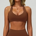 Women's brown seamless racerback sports bra and high-waist yoga leggings set - S / Sand Brown