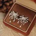Sparkling zircon pearl fireworks pendant earrings in a vintage brown velvet jewelry box - 925 Silver Needle / Silver - Fireworks Style