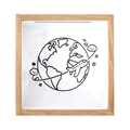 Square wood travel shadow box with world map airplane print and top slot - Space Voyage 2026 / 15x15cm / Natural Wood Color