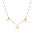 Close-up of golden stainless steel necklace featuring three elegant heart shaped pendants - Gold Heart