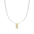 Elegant pearl necklace featuring a gold letter X pendant with sparkling zircon accents - Letter X