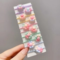 10-piece set of macaron color flower elastic hair ties on white display card - Colored Eight-Petal Flower 10Pcs Set
