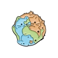 Cute enamel pin featuring blue and orange cats hugging the earth with golden stars - Two Cats Planet (XZ8387)