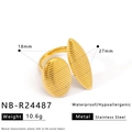 18K gold plated stainless steel sea star ring with oval textured ribbed design - Gold Double Oval Textured Decorative Ring (NB-R24487)