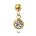 Detail of April birthstone gold pendant with a clear round crystal on a white background - Gold - April