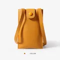 Minimalist yellow PU leather phone crossbody bag with flap and snap button closure - Yellow