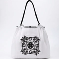 Bolso tote blanco de nailon con estampado paisley negro y asas de cordón - Mandala Paisley Blanco