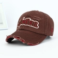 Coffee brown vintage distressed baseball cap with Action 3D embroidery and red torn details - Adjustable / Coffee