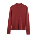 Jersey clásico de punto rojo vino con cuello alto, textura acanalada y manga - S / Rojo Oscuro
