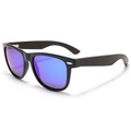 Classic black oval sunglasses with real dark wood temples and purple gradient lenses - Ebony Wood Temple Polarized Blue Mirror Lens