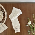 White cotton crew socks with ruffle hem and pink ribbon bows in a cottagecore aesthetic - One Size / Pure White