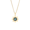 Golden sun pendant necklace with blue and turquoise evil eye charms on white background - Turquoise Sun (7#)