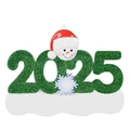 Customizable 2025 resin snowman family Christmas ornament with green glitter numbers - 1 Snowman Head