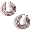 Pendientes de aro triples plateados pulidos con diseño concéntrico minimalista - Color Acero