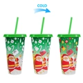 710ml Christmas themed color changing cup with Santa prints and green straw - 701-800ml / Santa Claus (Green)