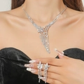 Elegant bridal jewelry set featuring floral rhinestone necklace and earrings in silver - Floral Dangle Silver 2-Piece Set(DTN14026617S)