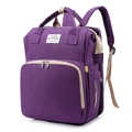Purple multi-functional foldable diaper backpack with beige straps and front pocket - Purple Basic