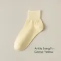 Women's short cotton socks in goose yellow, comfortable daily wear short tube style variant. - One Size / Quarter / Goose Yellow
