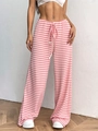 Detail of pink and white striped knit pants with elastic drawstring waist and vertical texture - S / Bottoms / Pink White Stripes