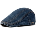 Classic dark blue washed denim beret with orange stitching and adjustable side buckles - Adjustable / Denim Blue