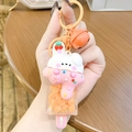 Cute bunny ice cream keychain with orange beads, bell charm and metal ring - Orange