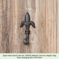 Spearhead Fleur-de-lis cast iron wall hook with vintage texture for retro home decor - Spearhead Single Hook B-DS6726