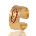 Minimalist wide 18K gold open ring featuring a sparkling purple crystal lip pattern - Adjustable Open / Lip Style
