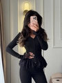 Top aderente nero a maniche lunghe con bordo in pizzo e chiusura a zip per donna - S / Nero
