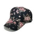 Women's black baseball cap with pink rose floral print and curved brim for sun protection - M (56-58cm) / Black
