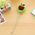 Penna gel creativa con pompon in peluche a mela verde e fusto a strisce spirali - Mela