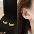 Gold Z-shaped wave ear cuff with inlaid zircons showing model wear and product detail - 31240-Gold Z-Shape Wave Full Drill Pair