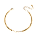 Golden stainless steel beaded bracelet featuring a wave charm and adjustable lobster clasp - 4mm Gold Beaded Wave Style