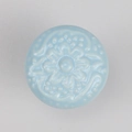 Blue ceramic drawer knob featuring 3D embossed floral patterns for furniture cabinets - Flat Pad / Light Blue