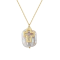 Gold hollow cross pendant on baroque pearl necklace made of S925 sterling silver - Gold Cross Baroque Pearl Necklace (GPN79-14K)
