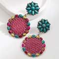 Orecchini pendenti boho con fiore turchese e pietre multicolori su base in argento - Stile Glitter Rosa con Pietre Multicolore / Rosa Rosso
