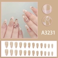 Franse kunstnagels met kersen- en bloemmotieven in nude roze met strikjes 24 stuks - Kersenstrik Lijmstijl (A3231)